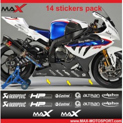 Aufkleber Pack 14 BMW Motorrad Motosport logo AKRAPOVIC HP HIGT PERFORMANCE Castrol GNUTTI ALTRAN alpha racing