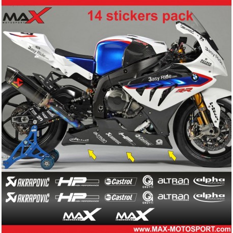 Aufkleber Pack 14 BMW Motorrad Motosport logo AKRAPOVIC HP HIGT PERFORMANCE Castrol GNUTTI ALTRAN alpha racing