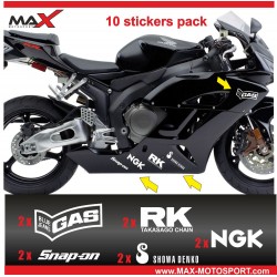 Aufkleber Pack 10 HONDA logo RK NGK Showa Denko Snap On GAS CBR600RR