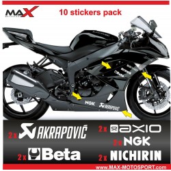 Aufkleber Pack 10 KAWASAKI logo AKRAPOVIC AXIO NGK NICHIRIN BETA NINJA Z900 Z650