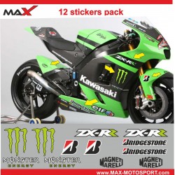 Aufkleber Pack 12 KAWASAKI logo MONSTER BRIDGESTONE MAGNETI MARELLI ZXRR