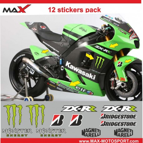 KIT 12 sticker KAWASAKI Logo MONSTER BRIDGESTONE MAGNETI MARELLI ZXRR
