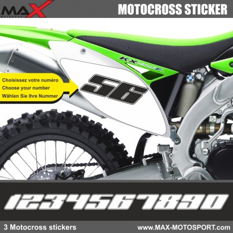 OFF-ROAD Sticker Numero de course Motocross Kawasaki en 3 exemplaires